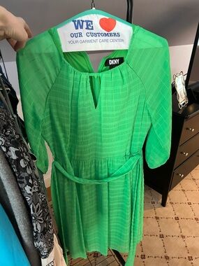 DKNY Bright Green Tie-Waist Dress